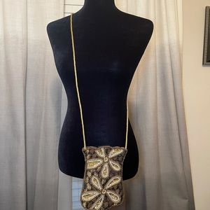 Handmade Evening Bag in Black, Gold Sequin & Beads